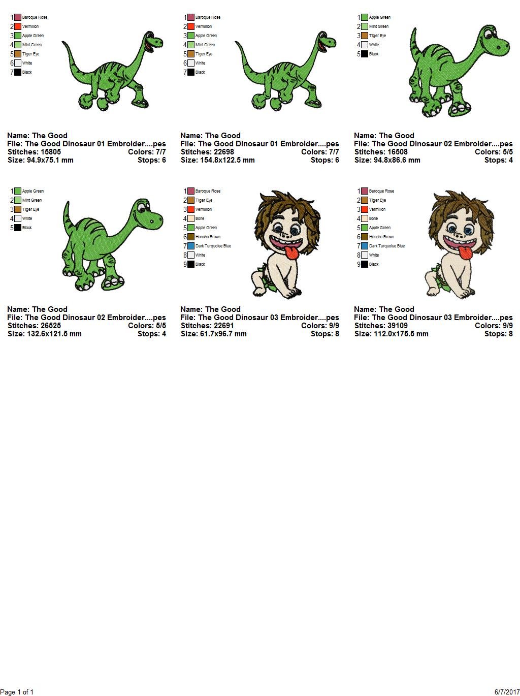 Package 3 The Good Dinosaur Embroidery Designs